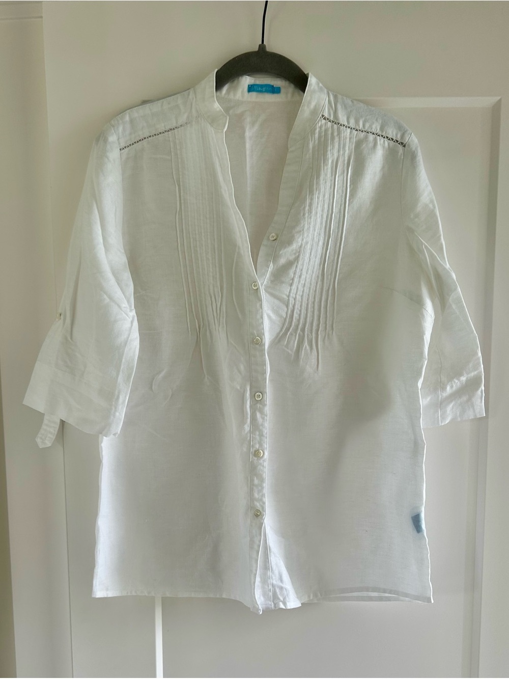 J. McLaughlin White Linen Pintuck Button-Down Shirt